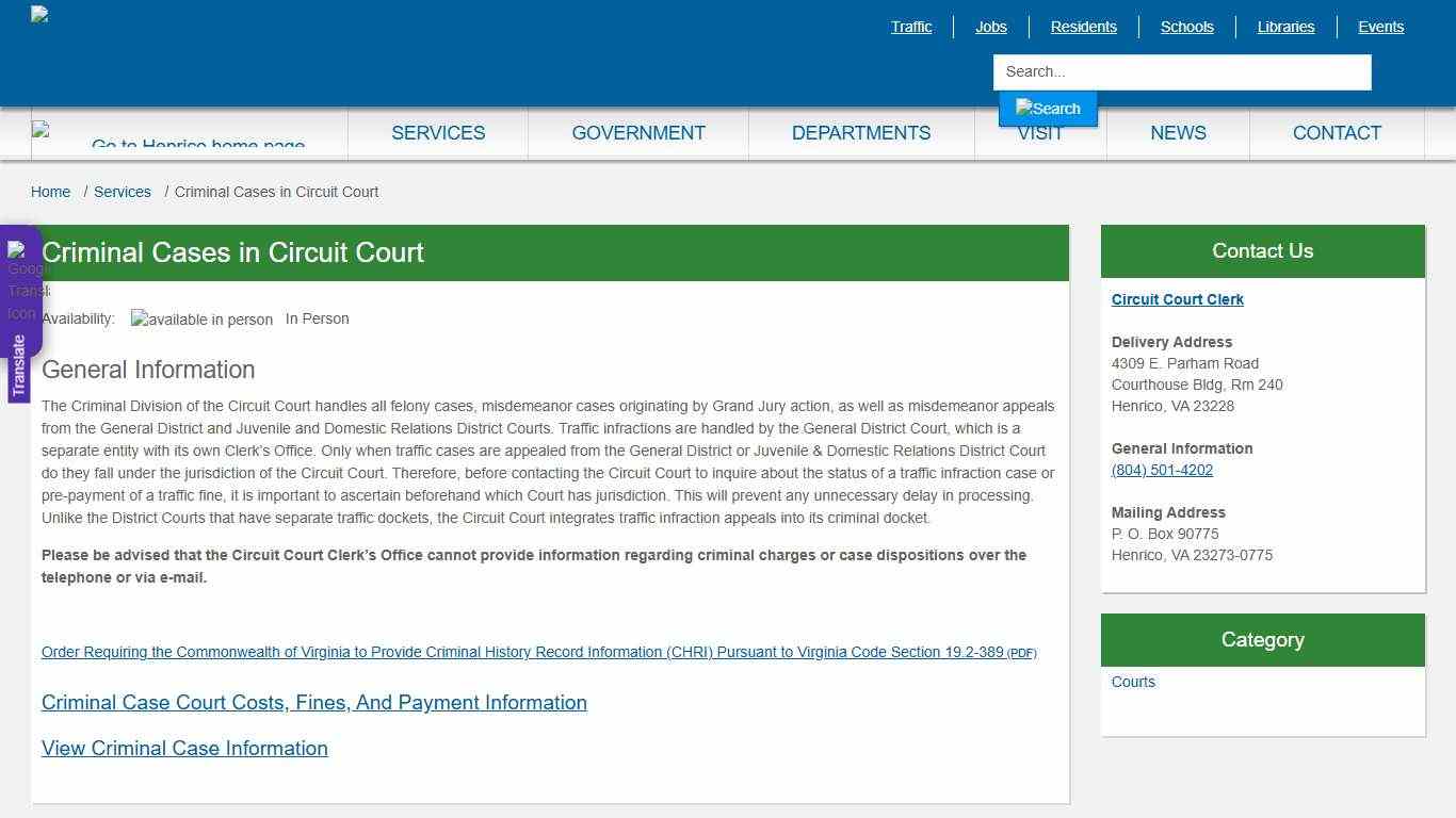 Criminal Cases in Circuit Court » Henrico County, Virginia